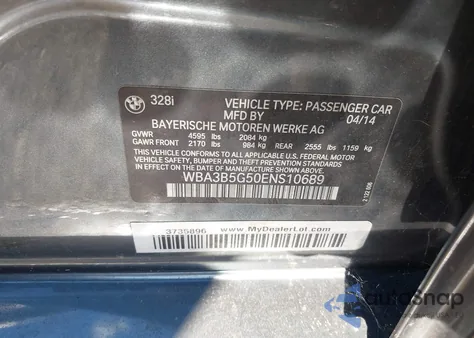 2014 BMW 328I xDrive z USA, uszkodzony, nr VIN WBA3B5G50ENS10689